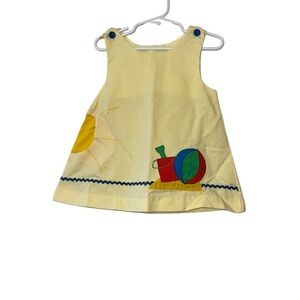 Vtg Fawn Togs Yellow stripe Sleeveless Dress with Sun beach pail applique sz 2T